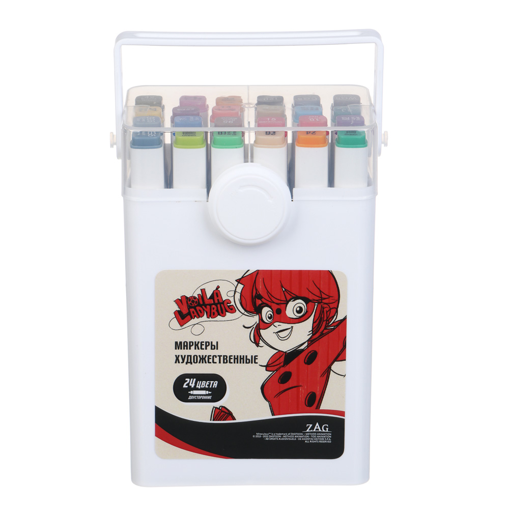 Ледибаг/Супер-Кот Набор маркеров худож., 2-стор. (кругл./кисть), 24цв., пл.бокс, "Скетч", 2 диз., арт.№ 811-033