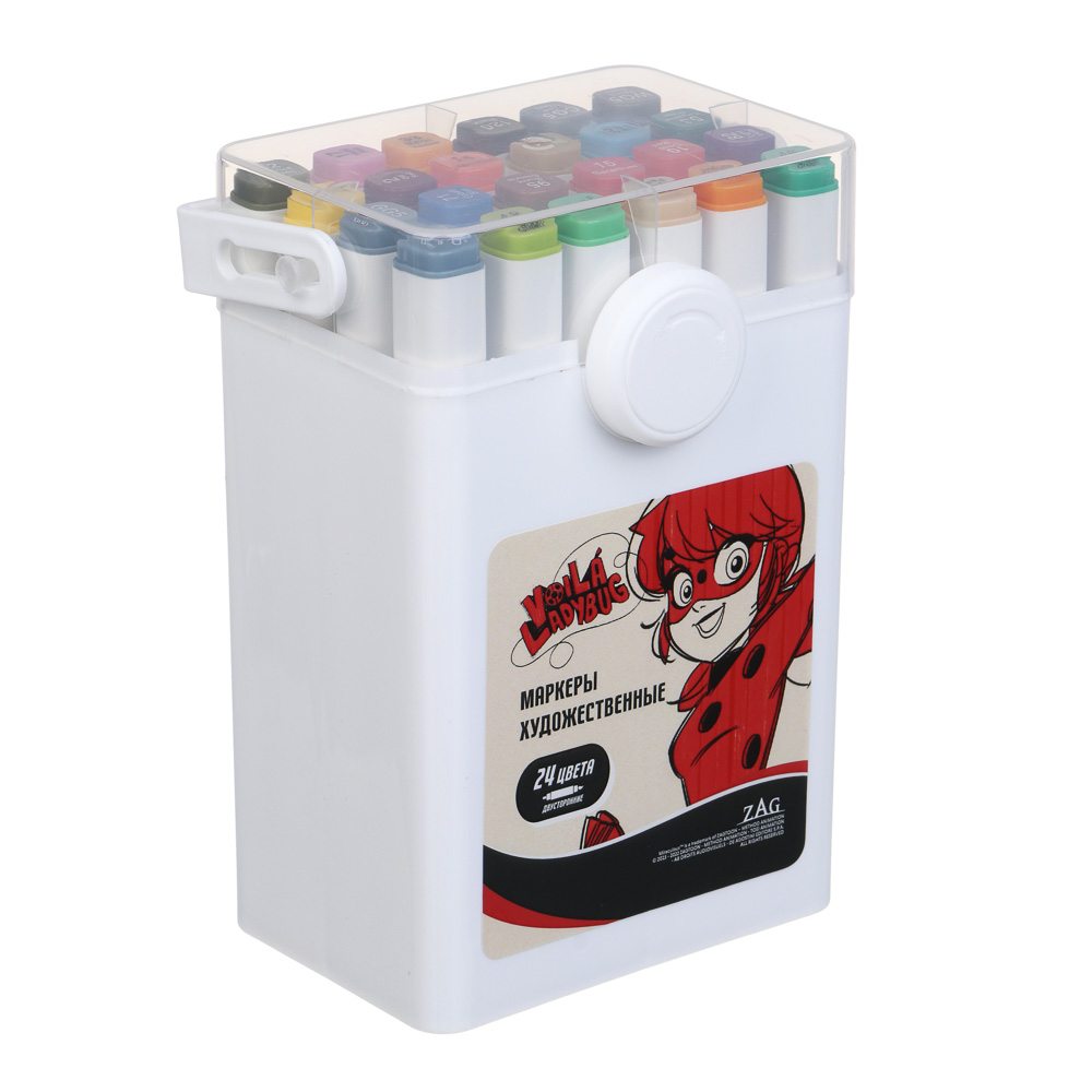 Ледибаг/Супер-Кот Набор маркеров худож., 2-стор. (кругл./кисть), 24цв., пл.бокс, "Скетч", 2 диз., арт.№ 811-033