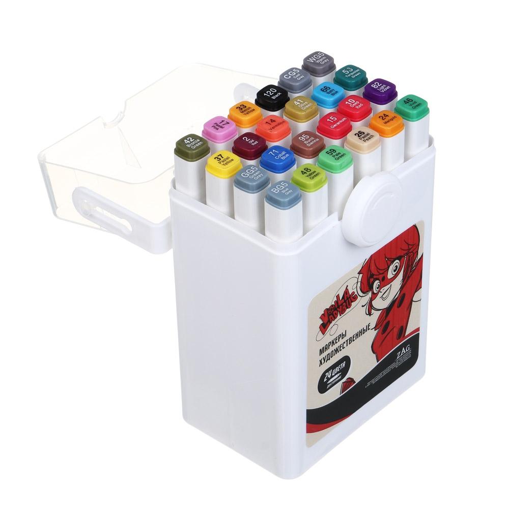 Ледибаг/Супер-Кот Набор маркеров худож., 2-стор. (кругл./кисть), 24цв., пл.бокс, "Скетч", 2 диз., арт.№ 811-033