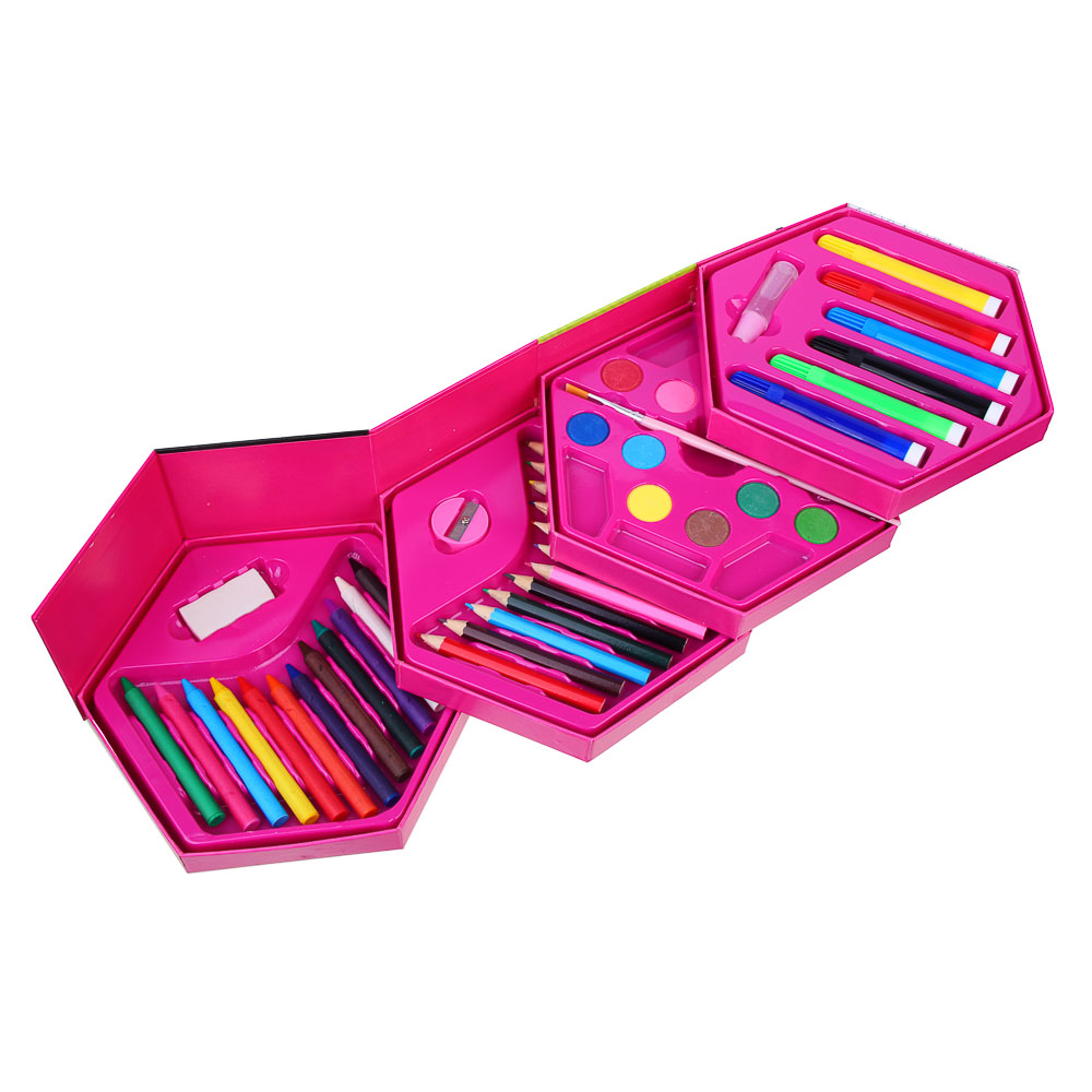 ХОББИХИТ Набор для рисования 46 пр., картон, пластик, дер., 16,5х18,5х9см, 2 дизайна, арт.№ 284-239