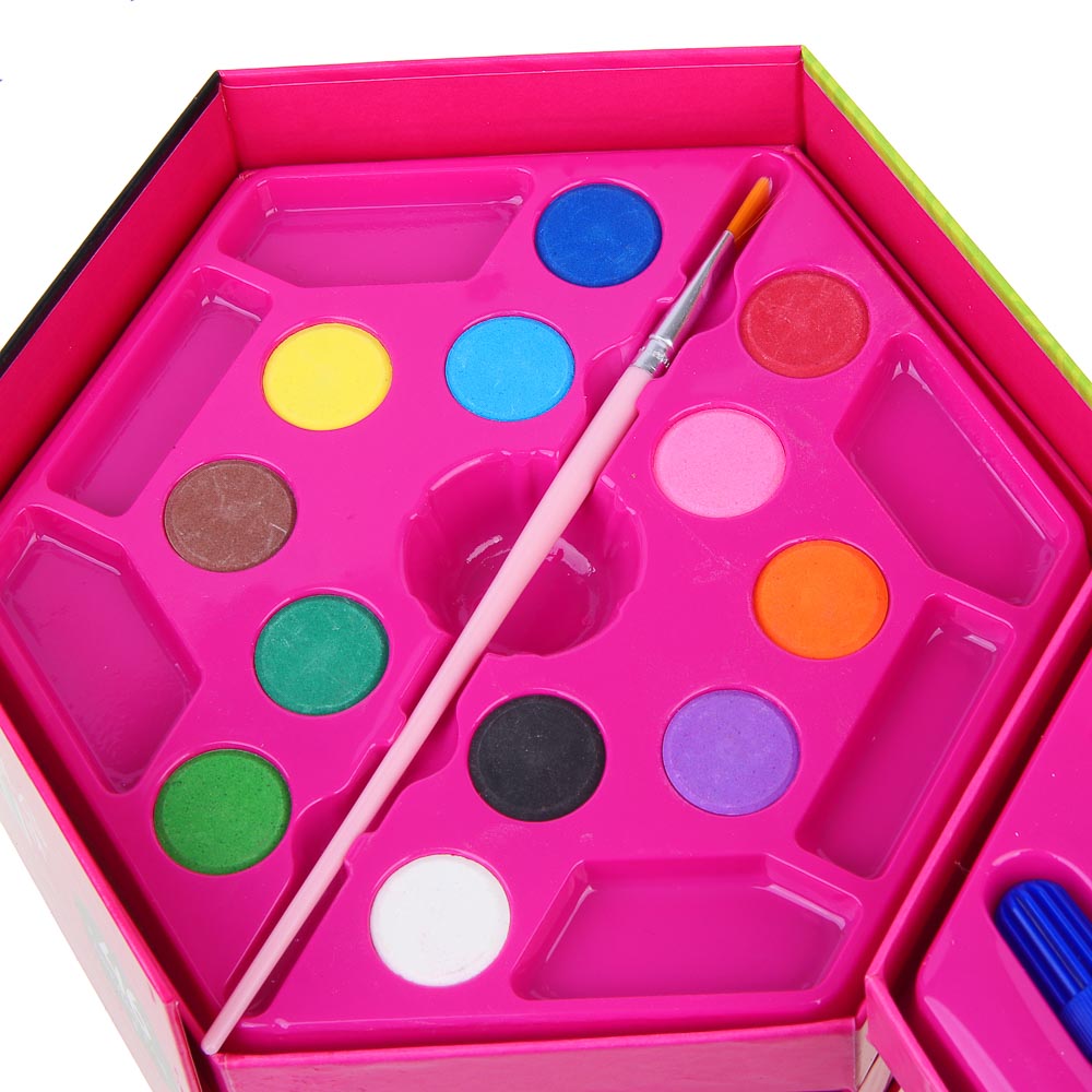 ХОББИХИТ Набор для рисования 46 пр., картон, пластик, дер., 16,5х18,5х9см, 2 дизайна, арт.№ 284-239