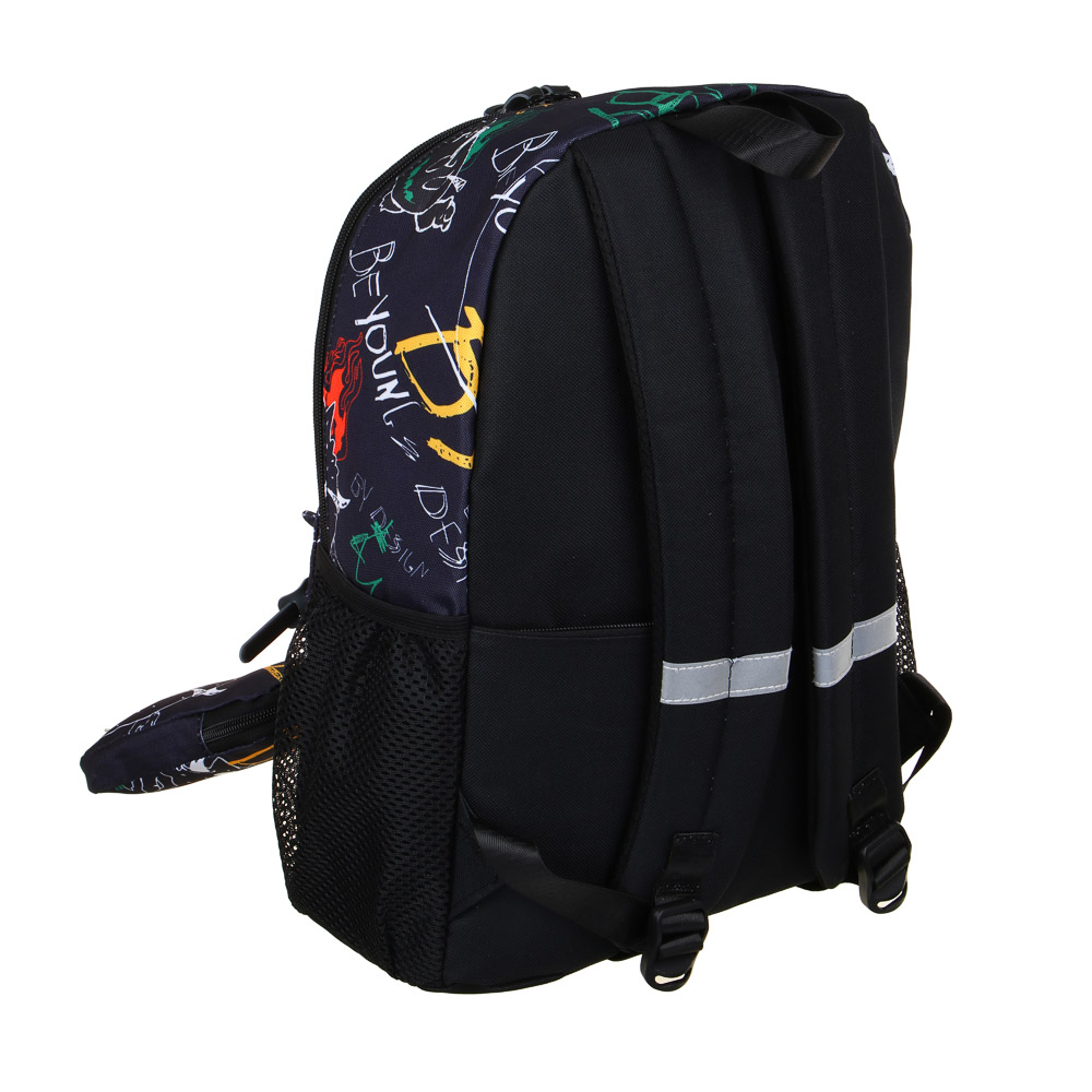 BY МОНСТРИКИ Рюкзак подростковый, 41x29x18см, 1 отд., 4 карм., плотный ПЭ, темный фон, кошелек, арт.№ 254-658