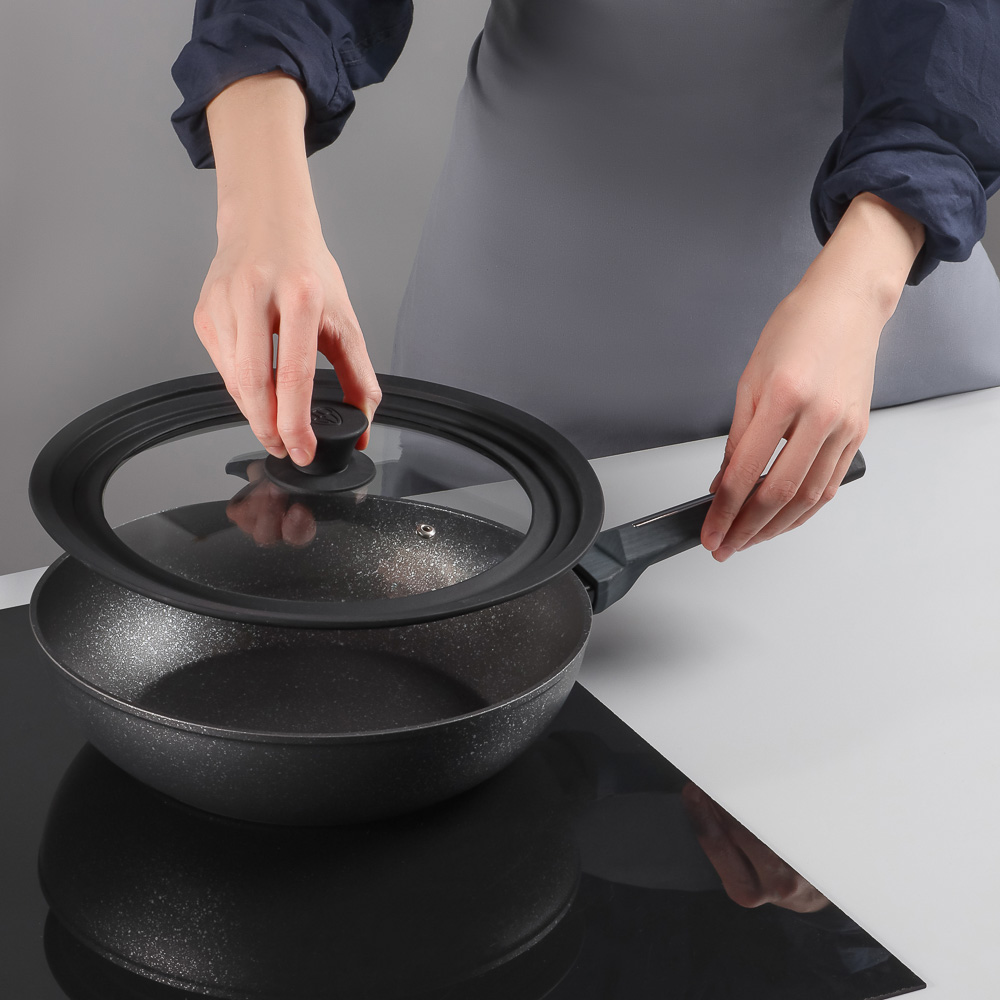 SATOSHI Крышка универсальная стекло/силикон с ручкой, 24-26-28см, арт.№ 848-071