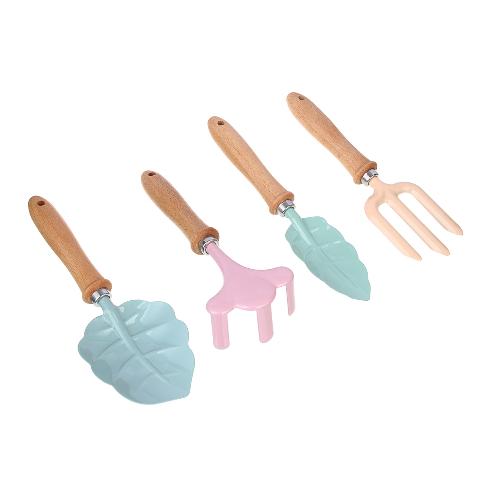 INBLOOM Набор садовых инструментов 4шт (рыхлитель 1шт, лопатка 2шт, вилка 1шт), бук, металл, арт.№ 181-101