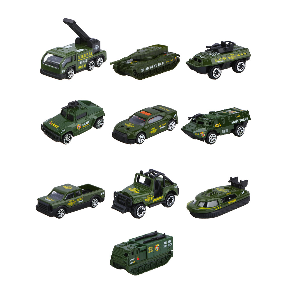ИГРОЛЕНД Машинка военная техника, металл, 9,5х4,5х6,5 см, 10 дизайнов, арт.№ 292-292