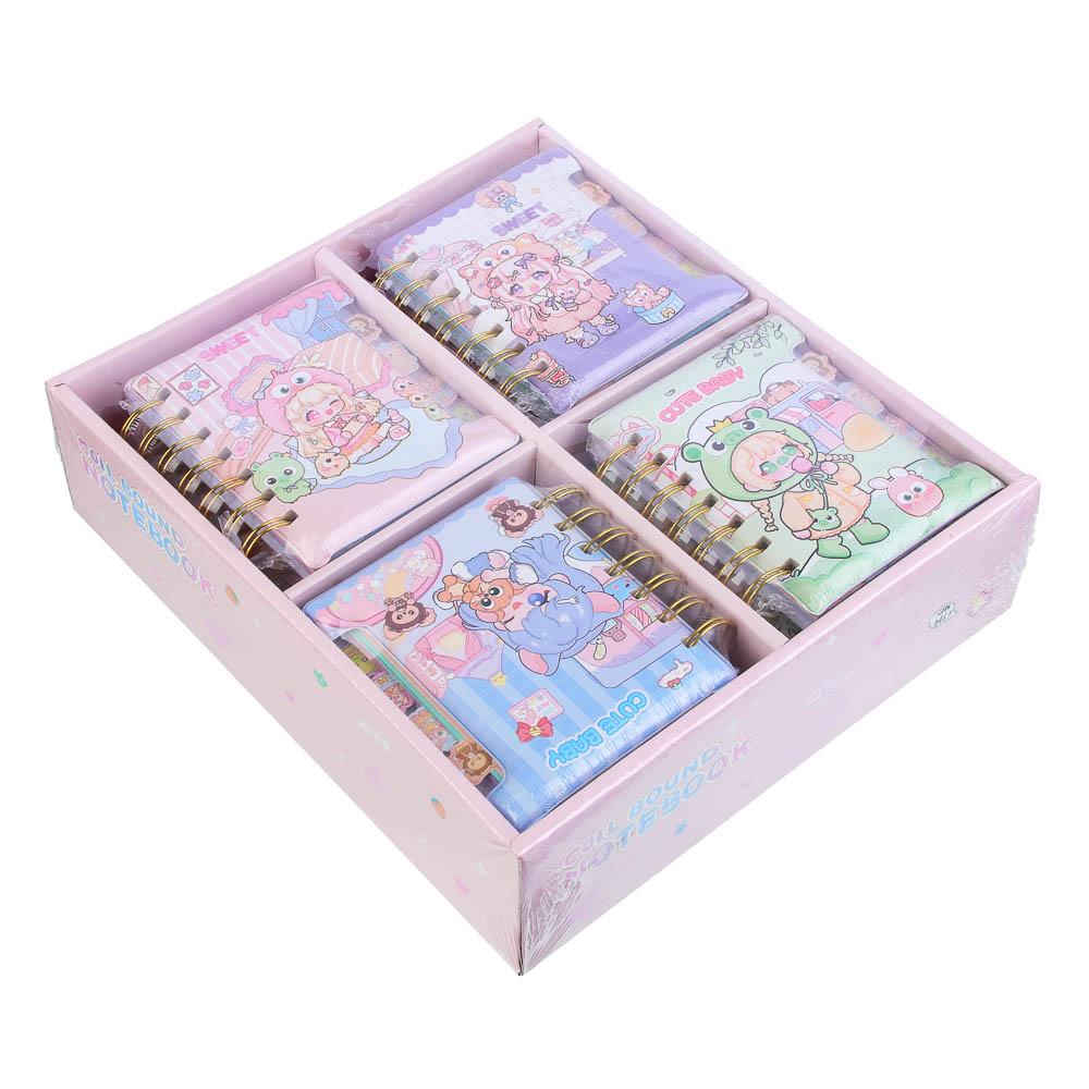 Записная книжка на спирали, с фигурной вырубкой, 9x11см, 60 л., обложка-мялка, 4 дизайна, Кавайи, арт.№ 574-068