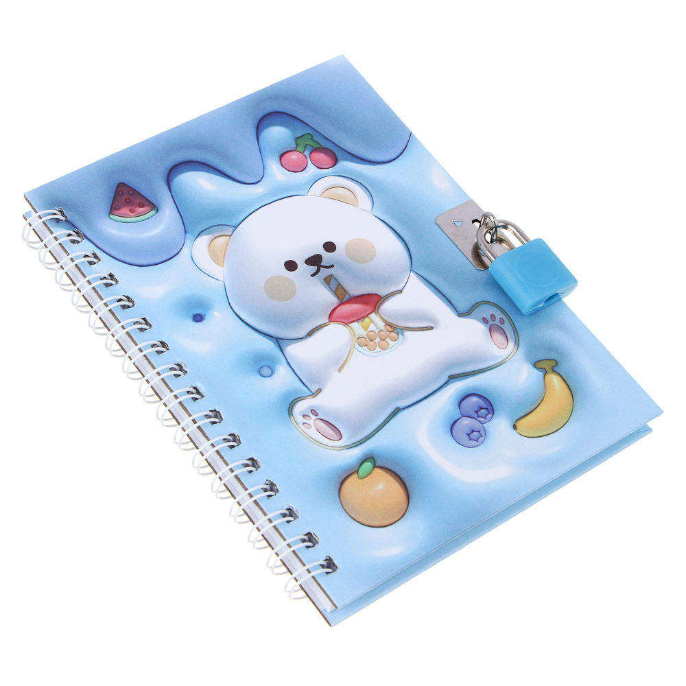 Записная книжка с замком, на спирали, 11x15см, 48 л., 4 дизайна, Кавайи, арт.№ 574-069