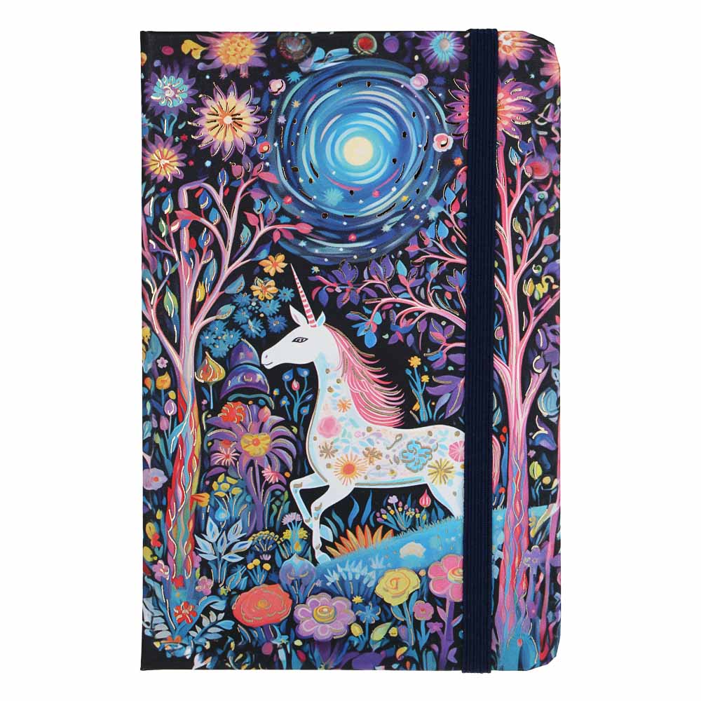 Записная книжка на резинке, А6, 9х14см, 80 л., цветной срез, закладка-лента, Единороги, 4 дизайна, арт.№ 574-070