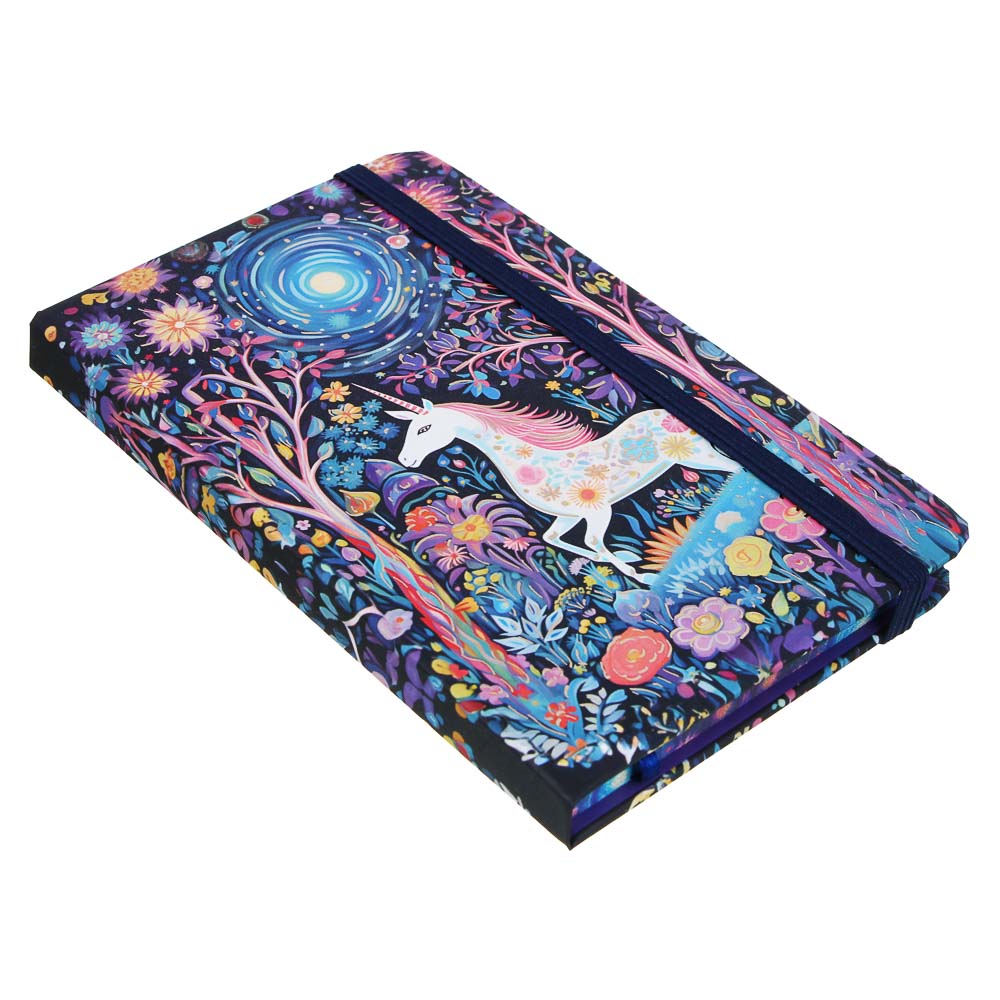 Записная книжка на резинке, А6, 9х14см, 80 л., цветной срез, закладка-лента, Единороги, 4 дизайна, арт.№ 574-070