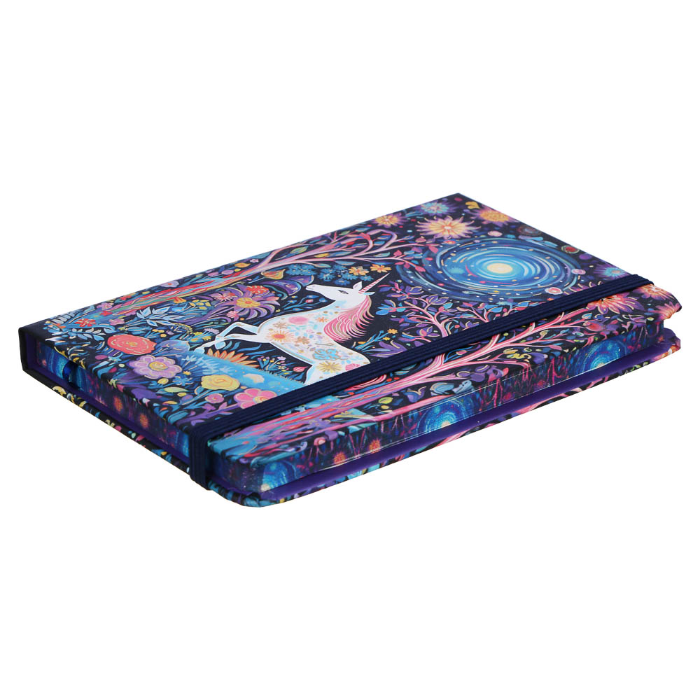 Записная книжка на резинке, А6, 9х14см, 80 л., цветной срез, закладка-лента, Единороги, 4 дизайна, арт.№ 574-070