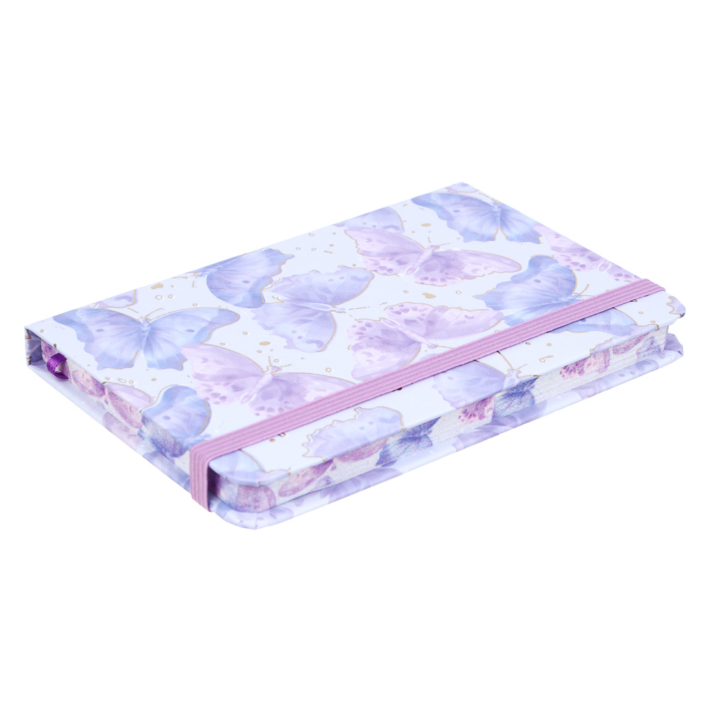 Записная книжка на резинке, А6, 9х14см, 80 л., цветной срез, закладка-лента, Бабочки, 4 дизайна, арт.№ 574-071