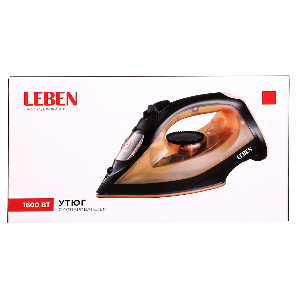 LEBEN Утюг с отпаривателем, 1600 Вт, подошва - керамическое покрытие, бак 150 мл, арт.№ 249-048