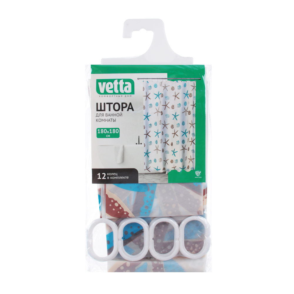 VETTA Шторка для ванной, ПЕВА, 46 г/м2, 180x180см, "Мэринелла", арт.№ 461-169