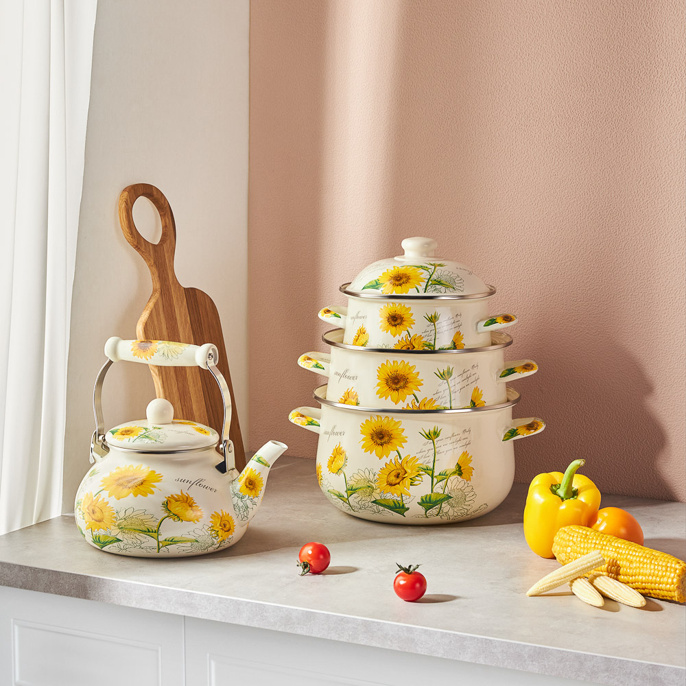 VETTA Подсолнухи Кастрюля эмалированная, 24см, 5,0л, индукция, арт.№ 894-523