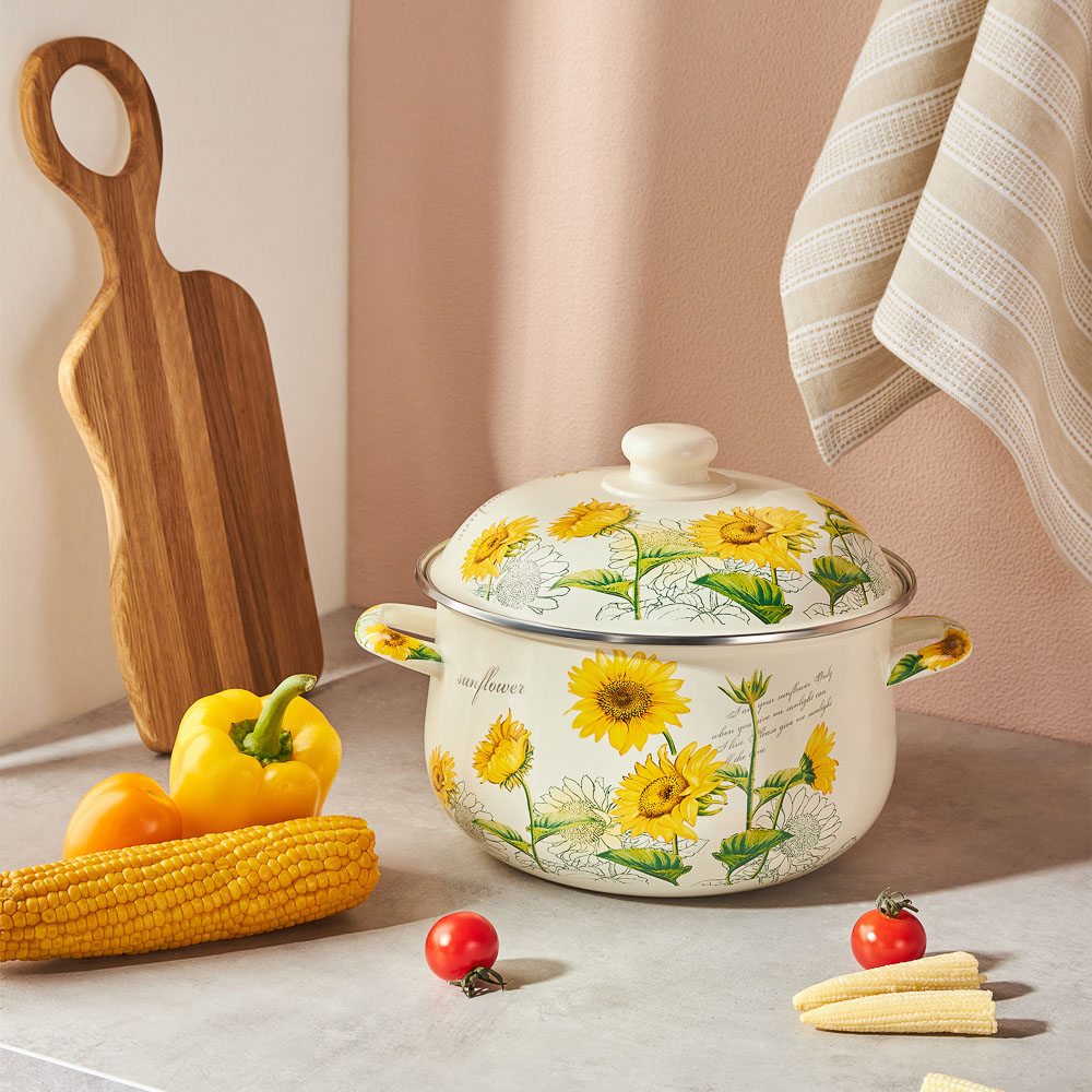 VETTA Подсолнухи Кастрюля эмалированная, 24см, 5,0л, индукция, арт.№ 894-523