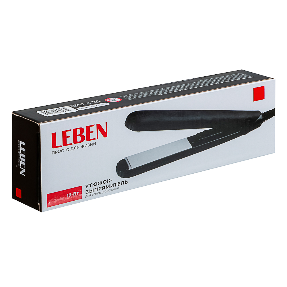 LEBEN Утюжок-выпрямитель для волос, дорожный, керамич. покрытие, 19Вт, нагрев до 190гр.С, 220В, арт.№ 489-047