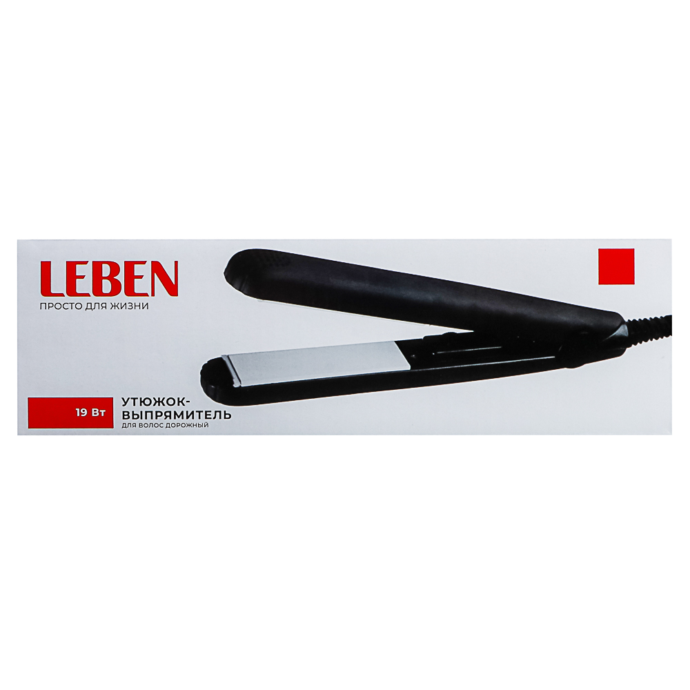 LEBEN Утюжок-выпрямитель для волос, дорожный, керамич. покрытие, 19Вт, нагрев до 190гр.С, 220В, арт.№ 489-047