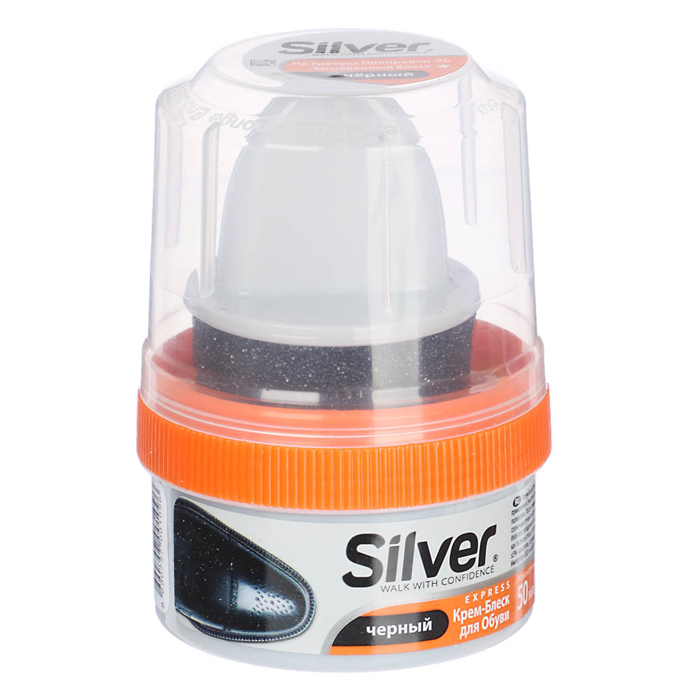 SILVER Крем-блеск для обуви, банка с губкой, 50мл, черный, 3005-01/2005-01, арт.№ 459-112