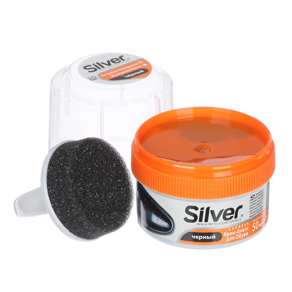 SILVER Крем-блеск для обуви, банка с губкой, 50мл, черный, 3005-01/2005-01, арт.№ 459-112