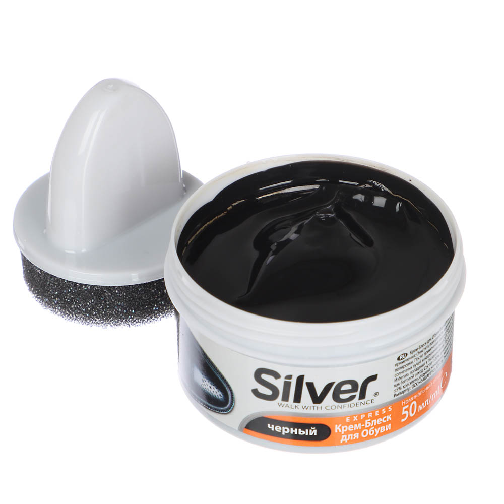 SILVER Крем-блеск для обуви, банка с губкой, 50мл, черный, 3005-01/2005-01, арт.№ 459-112