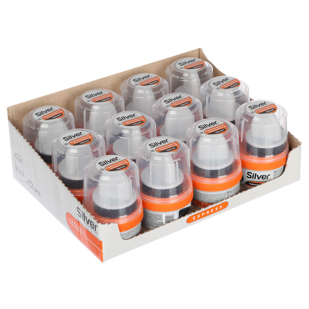 SILVER Крем-блеск для обуви, банка с губкой, 50мл, черный, 3005-01/2005-01, арт.№ 459-112