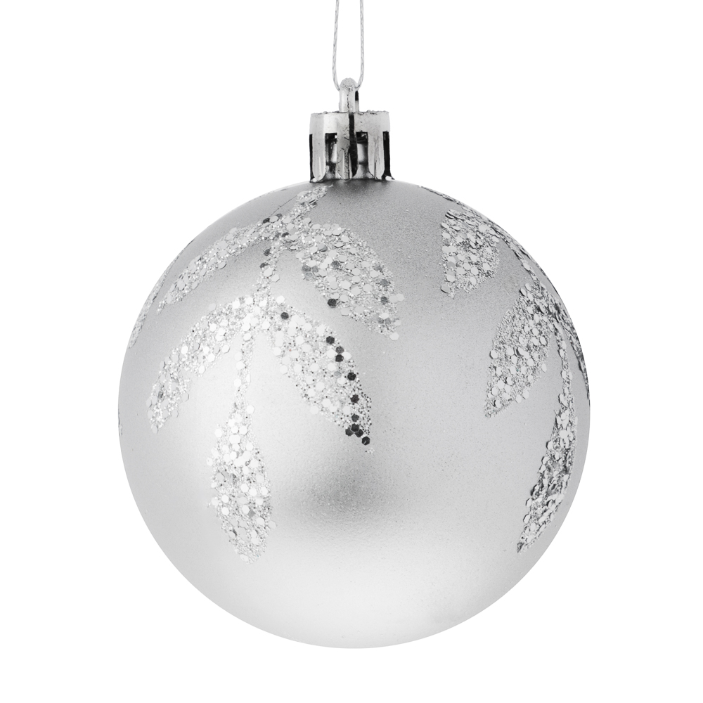 СНОУ БУМ Набор шаров 6 см, 6 шт, серебро, пластик, глиттер, 26-132, арт.№ 373-562