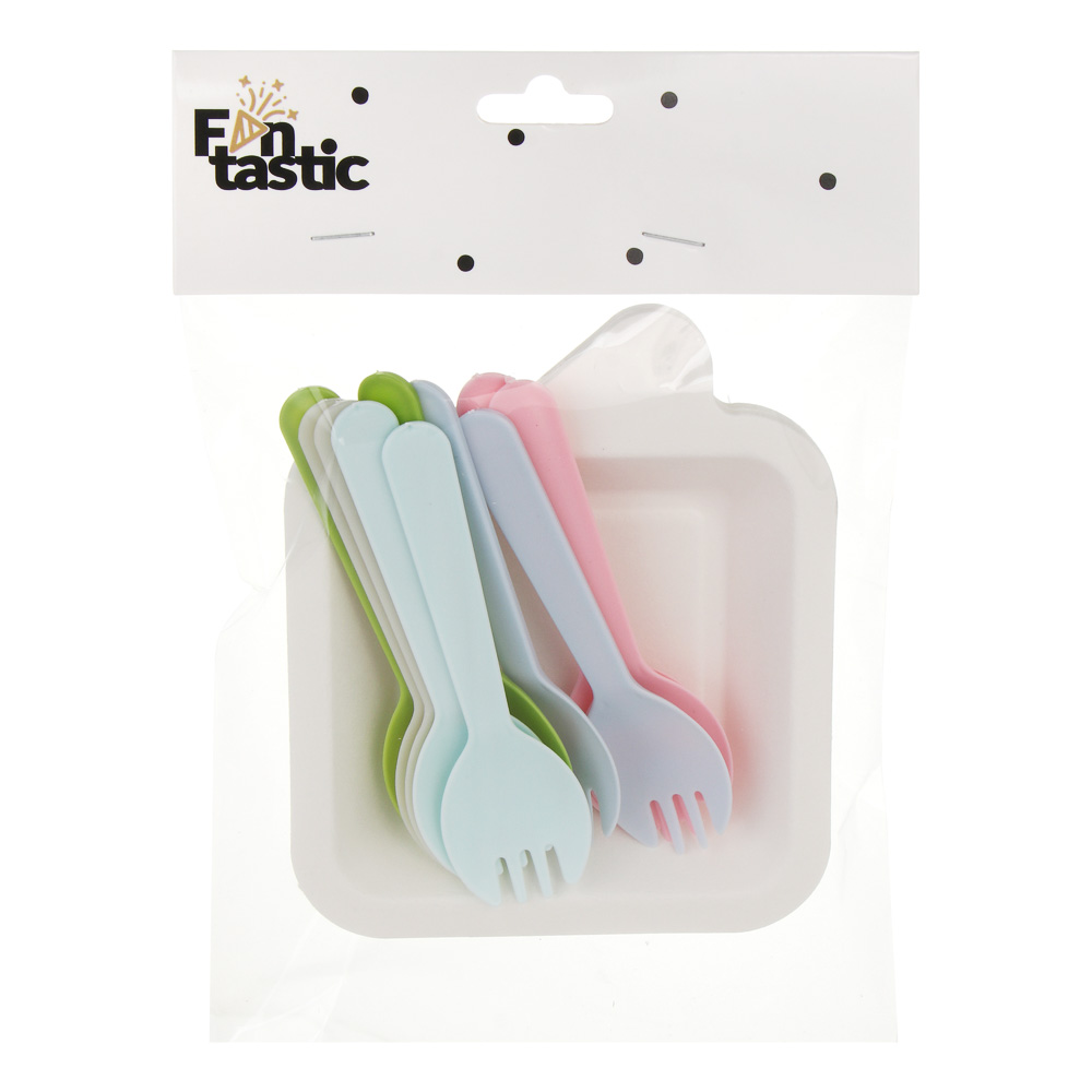 Набор посуды одноразовой, 11x13см, картон, пластик, 10 вилок-ложек, 10 тарелок, арт.№ 530-372