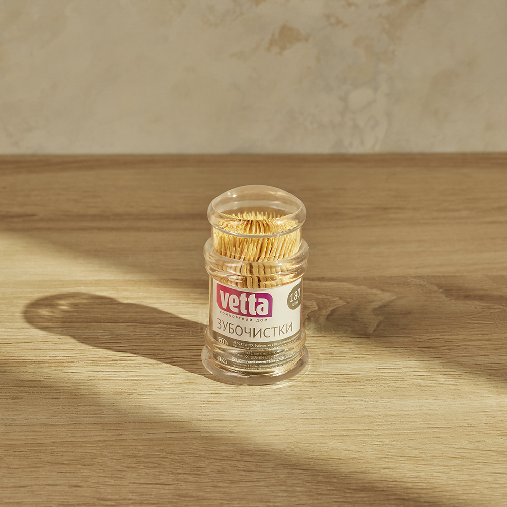 Зубочистки тм VETTA, бамбук, акриловая упаковка, 180шт, арт.№ 437-242