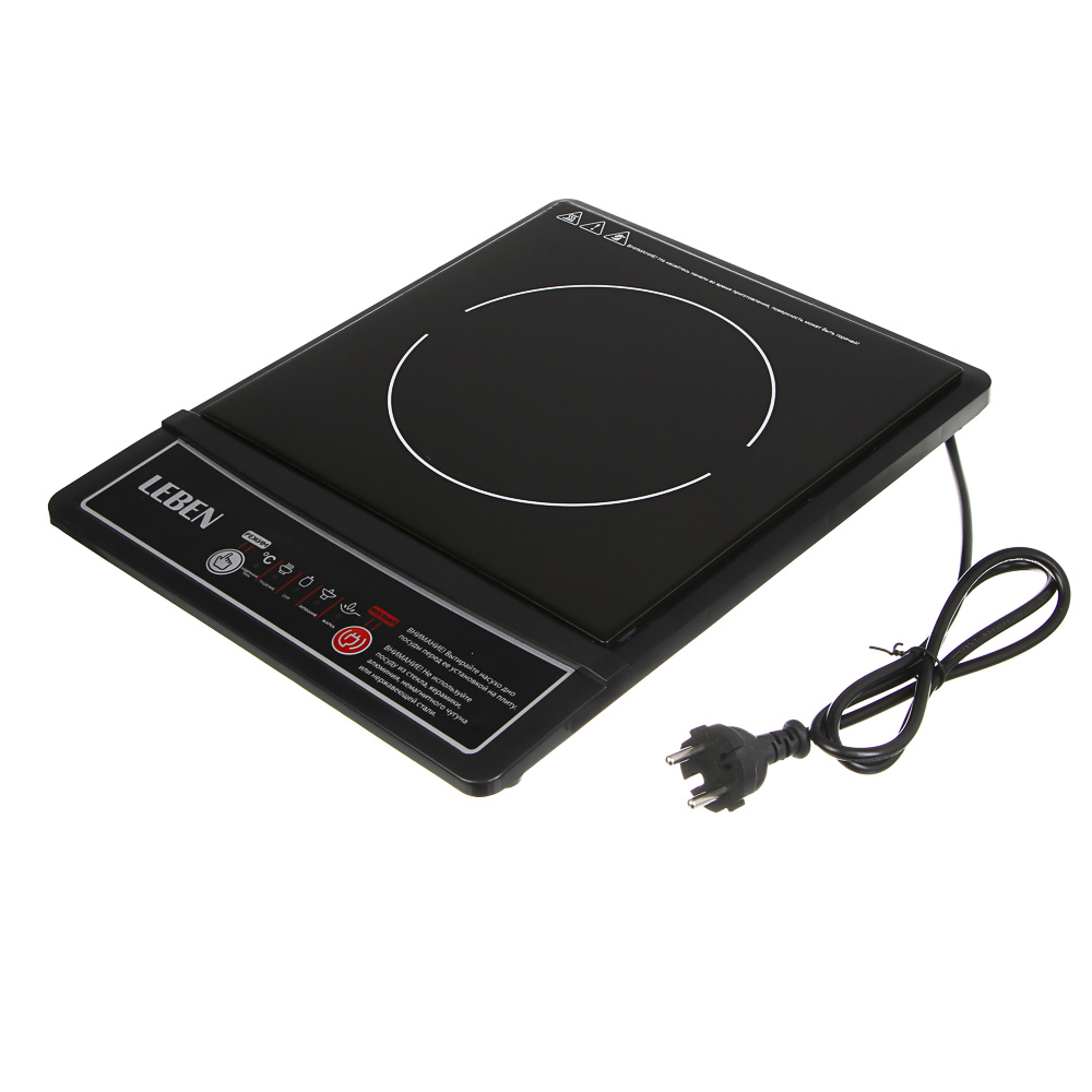 Плитка индукционная тм LEBEN одноконфорочная 1500Вт, LED дисплей, защита от перегрева, чёрная, арт.№ 215-050
