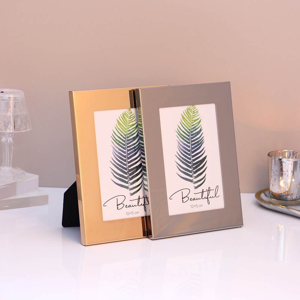 Фоторамка, 10х15 см, металл, 2 цвета, золото, серебро, арт.3-4, арт.№ 520-862