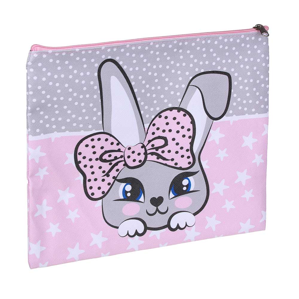 ЗАЙЧИК Папка для тетрадей 24x20см, для A5, молния сверху, искусственная кожа с печатью, арт.№ 236-078