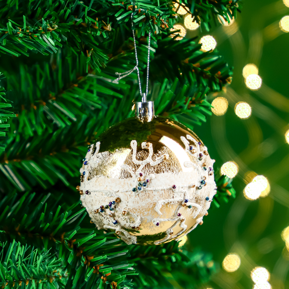 СНОУ БУМ Шар с декором из бисера, пластик, 8 см, 3 дизайна, арт.№ 374-480