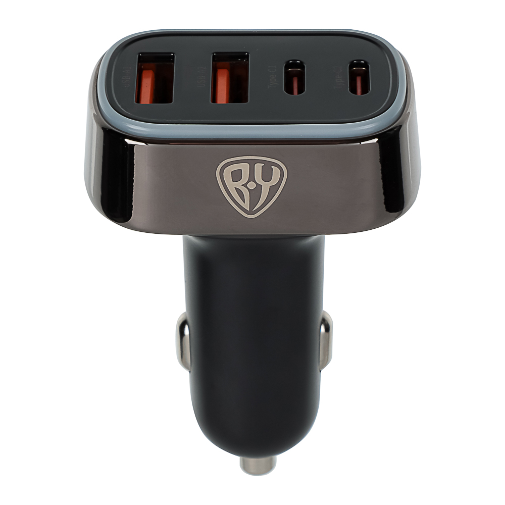 BY Зарядное устройство с подсветкой 12/24 В, 70 Вт QC, PD 2*Type-c/2*USB-A, алюминий, пластик, арт.№ 738-046