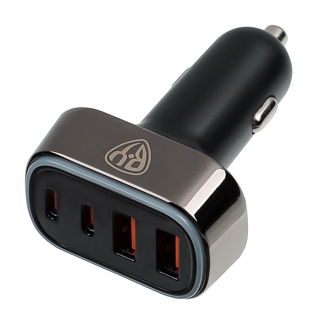 BY Зарядное устройство с подсветкой 12/24 В, 70 Вт QC, PD 2*Type-c/2*USB-A, алюминий, пластик, арт.№ 738-046