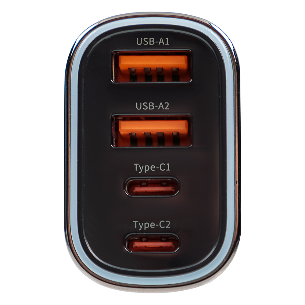 BY Зарядное устройство с подсветкой 12/24 В, 70 Вт QC, PD 2*Type-c/2*USB-A, алюминий, пластик, арт.№ 738-046