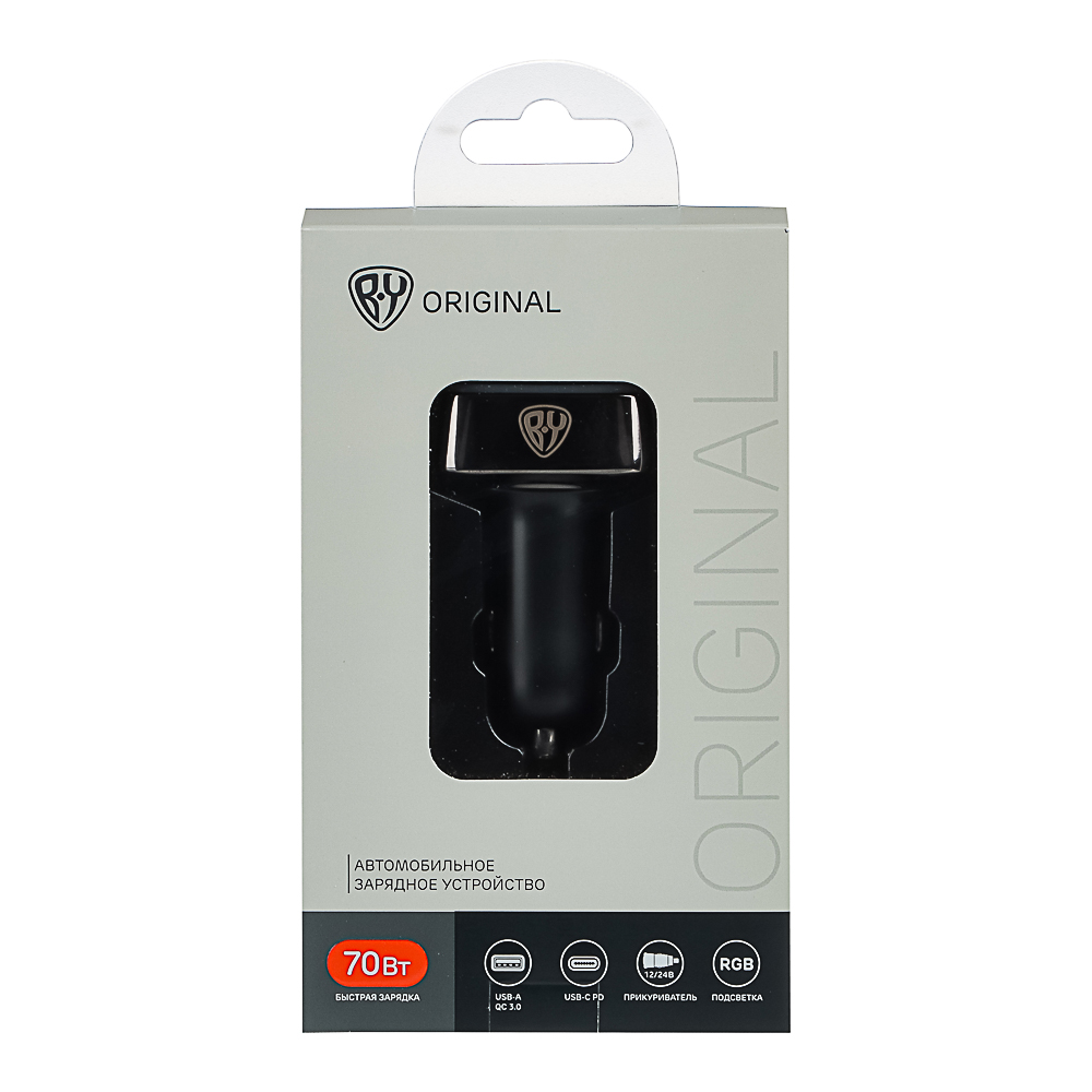 BY Зарядное устройство с подсветкой 12/24 В, 70 Вт QC, PD 2*Type-c/2*USB-A, алюминий, пластик, арт.№ 738-046