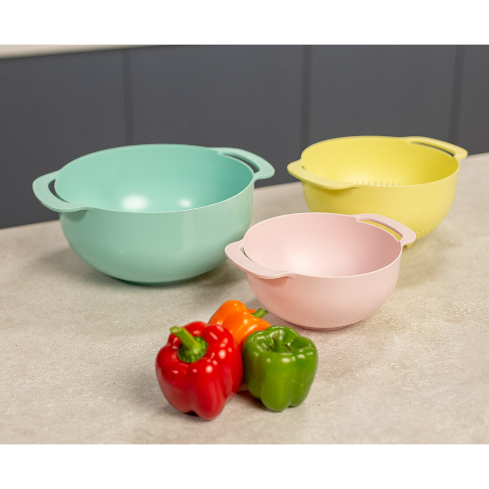 Набор для кухни 3 в 1 (миска 4,5л; дуршлаг 22см мм; миска мерная 1,2л), пластик, арт.№ 861-309