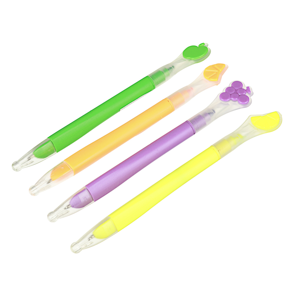 Ручка шариковая синяя с текстмаркером "Фрукты", 0,7мм, 15см, 4 цв. маркера, арт.№ 622-011