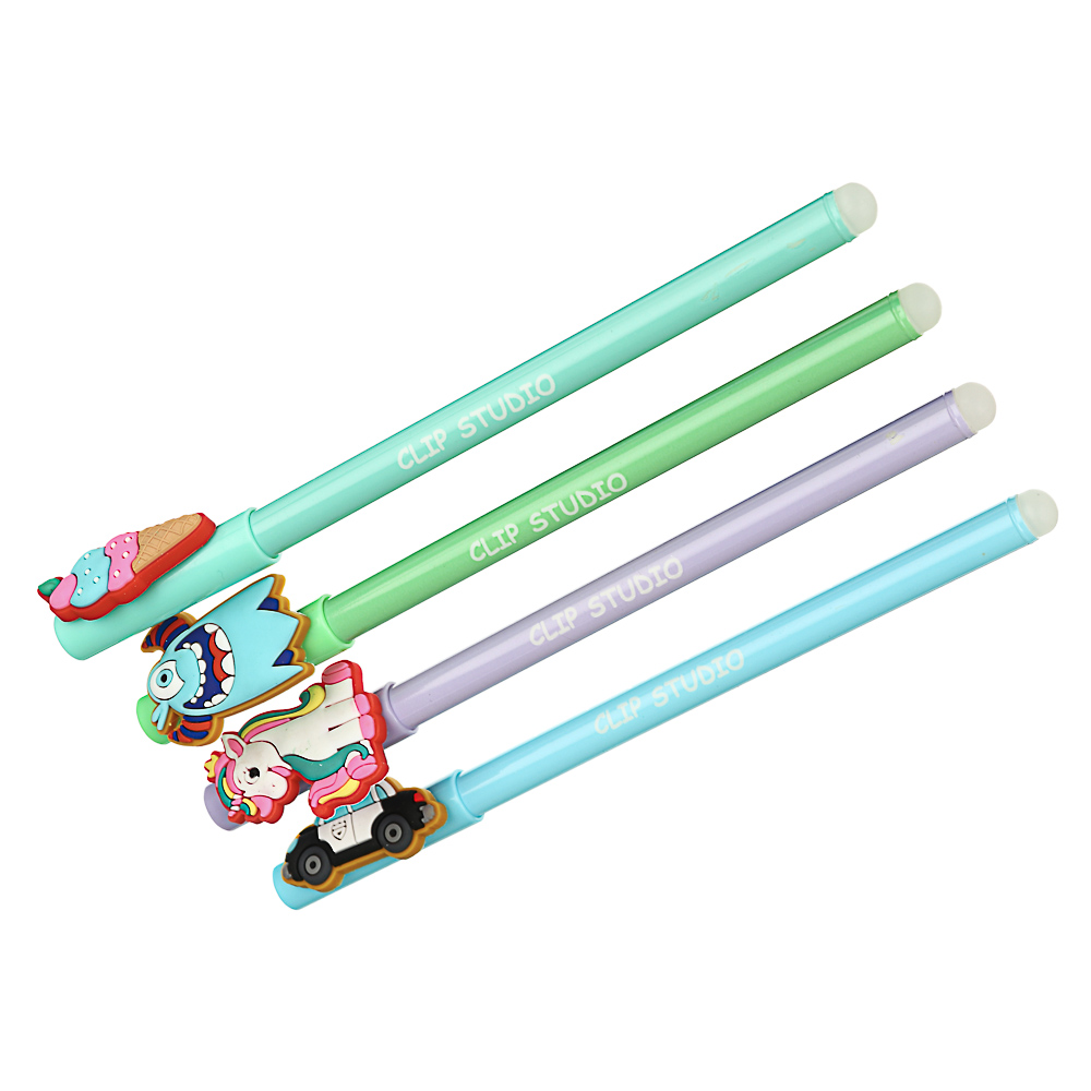 Ручка гелевая "Пиши - стирай", синяя, с резиновой фигуркой, 0,7мм, пластик, 4 цв. корпуса, 4 фигурки, арт.№ 622-009