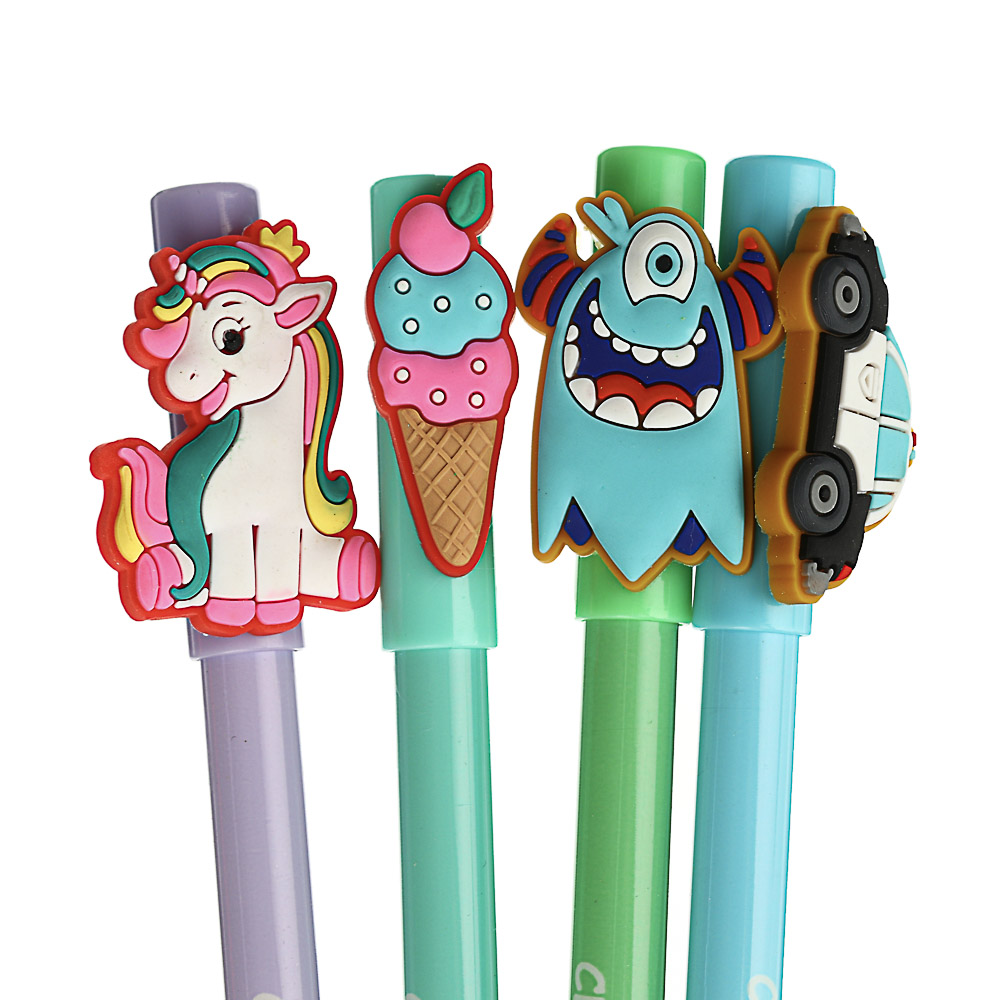 Ручка гелевая "Пиши - стирай", синяя, с резиновой фигуркой, 0,7мм, пластик, 4 цв. корпуса, 4 фигурки, арт.№ 622-009