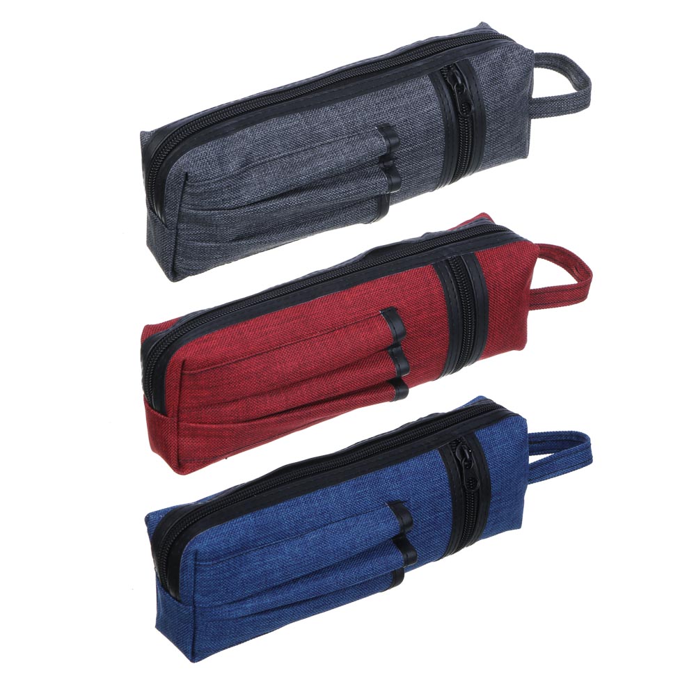 Пенал овальный 21,5х6,5х3,5см, 1 отд., двойная молния, ручка, 3 внешних карм., ПЭ под ткань, 3 цвета, арт.№ 238-038