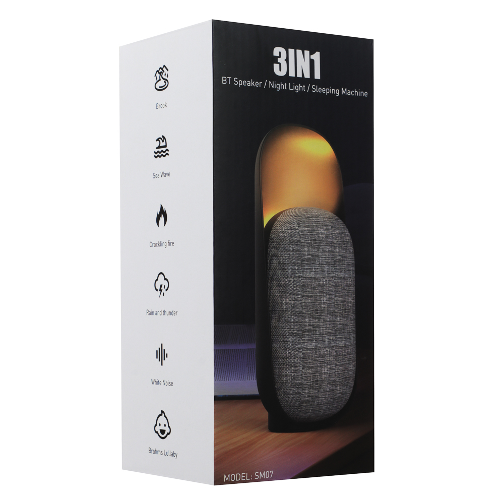 Колонка беспроводная BY WhiteNoise 3 Вт, BT 5.3, белый шум, ночник, USB type-C, 1200mAh, черный, арт.№ 443-192