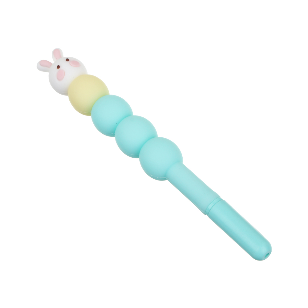 Ручка шариковая синяя, наконечник в форме зайчика, мягкий корпус, 15 см, 4 цвета корпуса, арт.№ 591-032