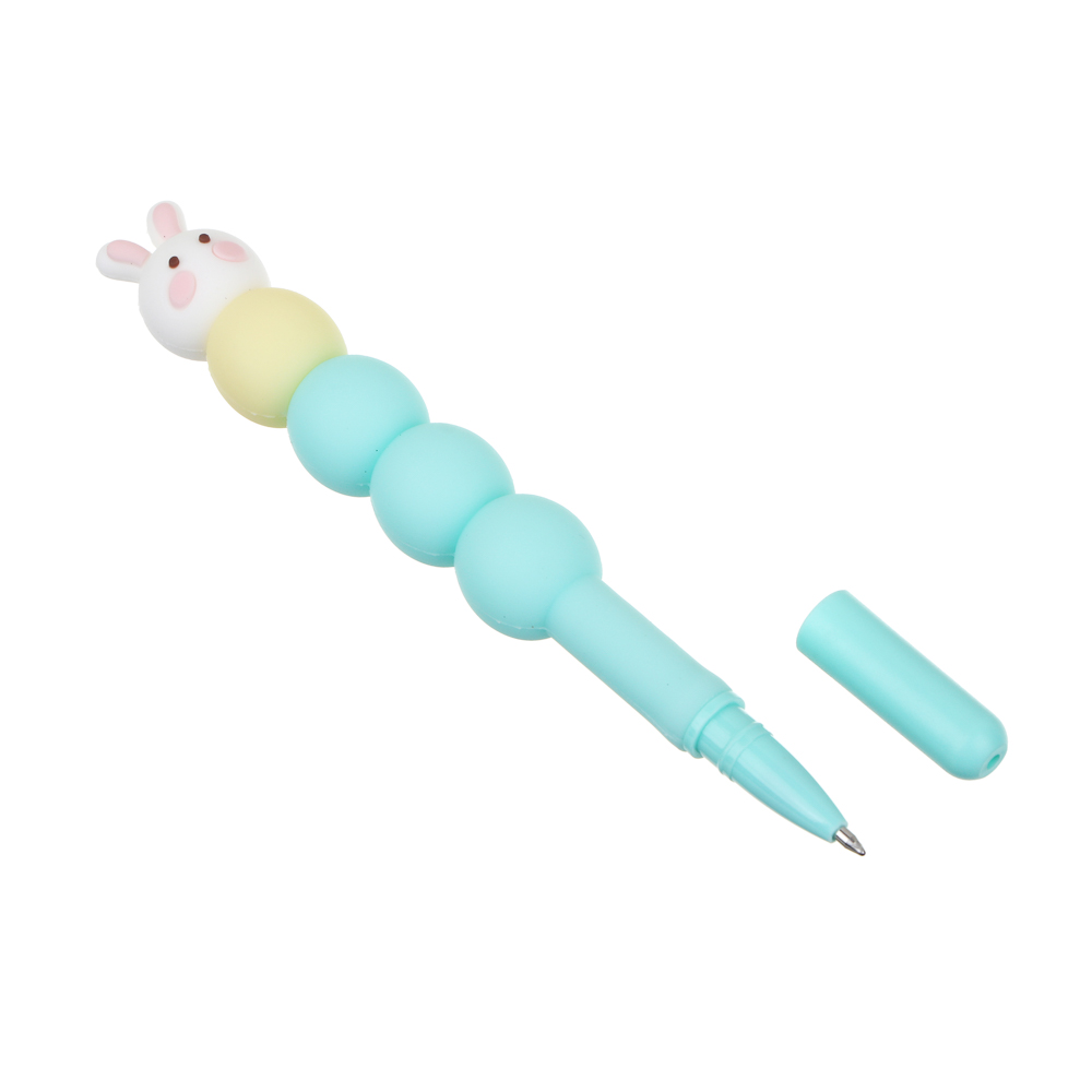 Ручка шариковая синяя, наконечник в форме зайчика, мягкий корпус, 15 см, 4 цвета корпуса, арт.№ 591-032