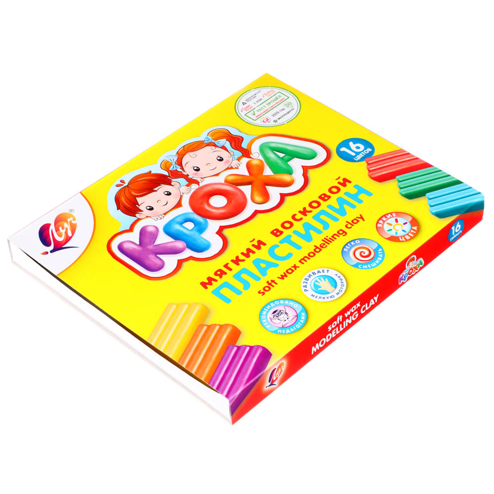 ЛУЧ Пластилин "Кроха", восковой, 16 цветов, 240 грамм, со стеком, в картонной коробке, арт.№ 239-062
