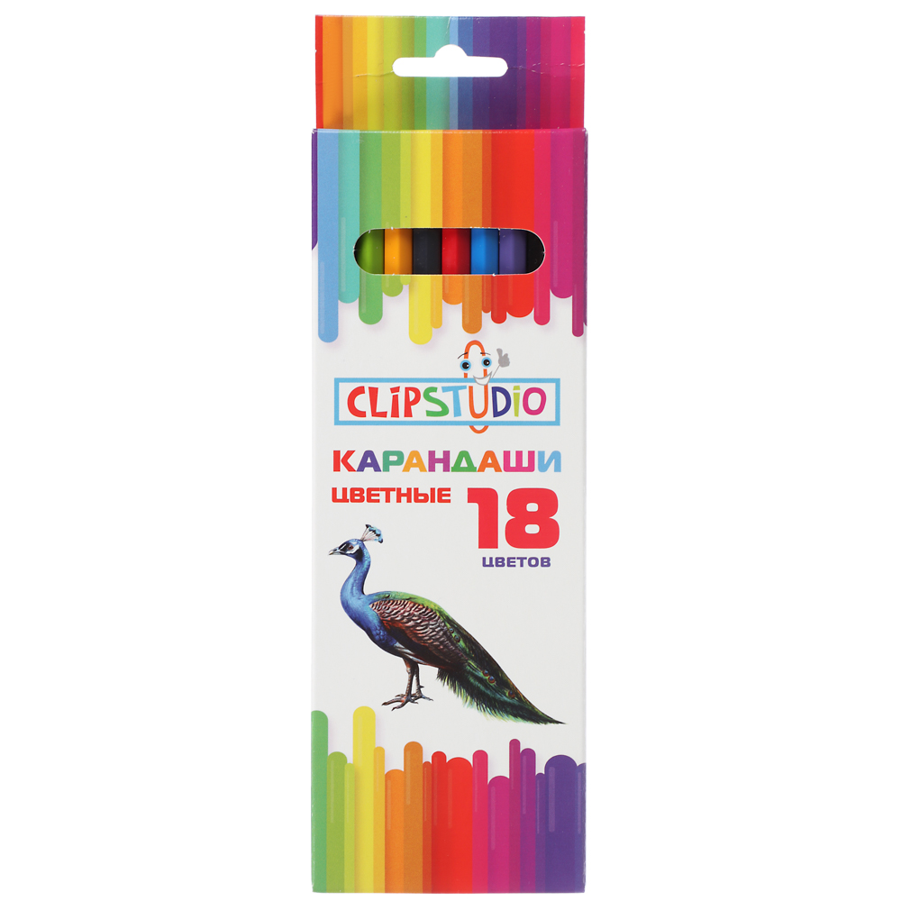 Карандаши 18цв. ClipStudio шестигранные заточ., пластик, улучшенное письмо, в карт.коробке, арт.№ 228-154