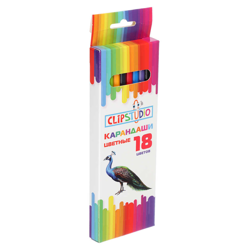 Карандаши 18цв. ClipStudio шестигранные заточ., пластик, улучшенное письмо, в карт.коробке, арт.№ 228-154