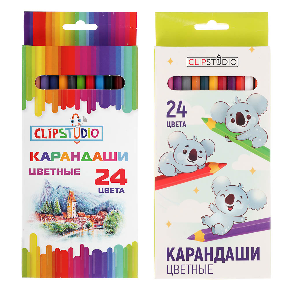 Карандаши 24цв. ClipStudio шестигранные заточ., пластик, улучшенное письмо, в карт.коробке, арт.№ 228-155