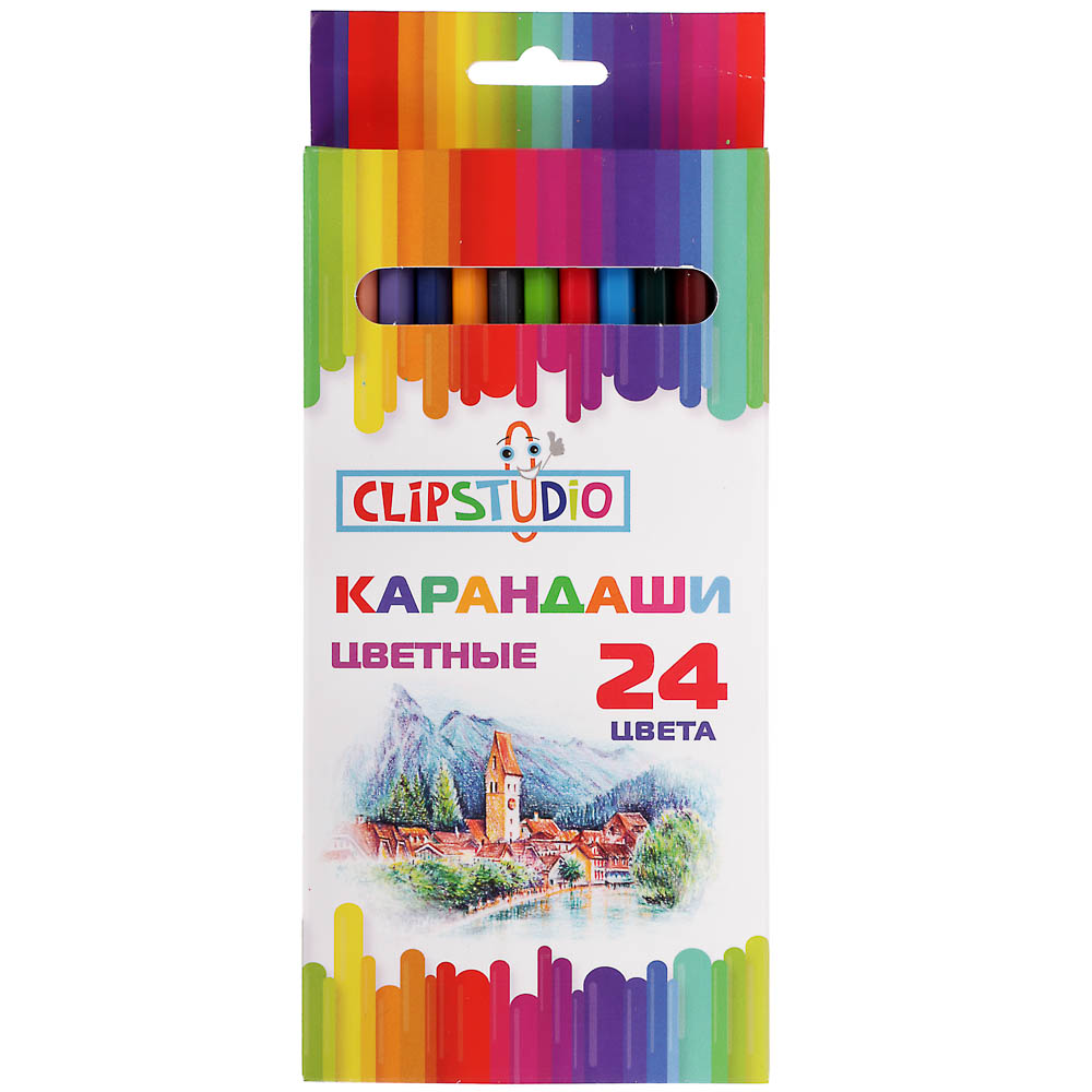 Карандаши 24цв. ClipStudio шестигранные заточ., пластик, улучшенное письмо, в карт.коробке, арт.№ 228-155