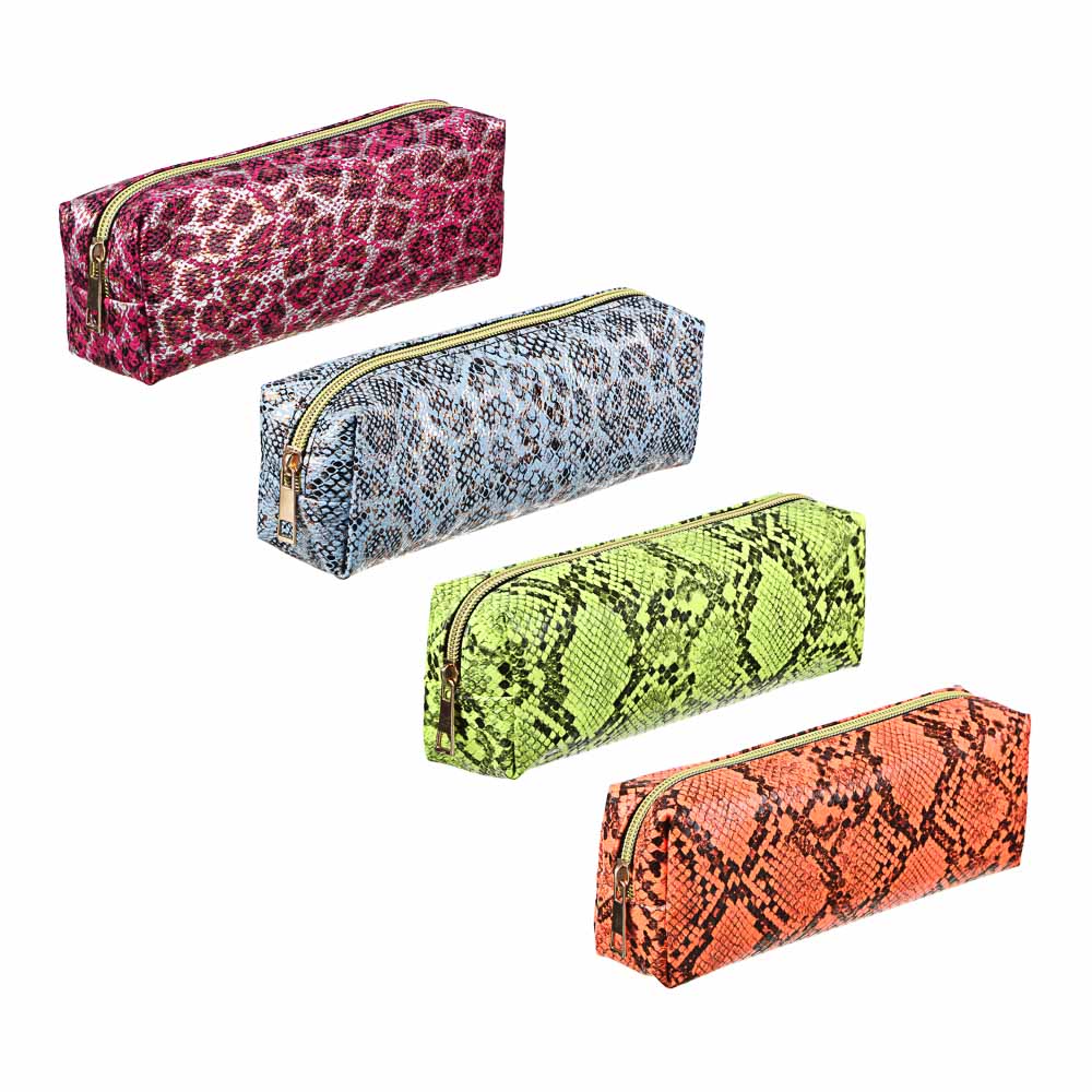 Пенал мягкий прямоугольный, 20х5х7см, ПУ "под кожу рептилии", с антисмин. вклад., 4 цвета, арт.№ 238-202